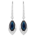 Blue Sapphire Dangle Earrings Diamonds 2.7 Carats 14K White Gold