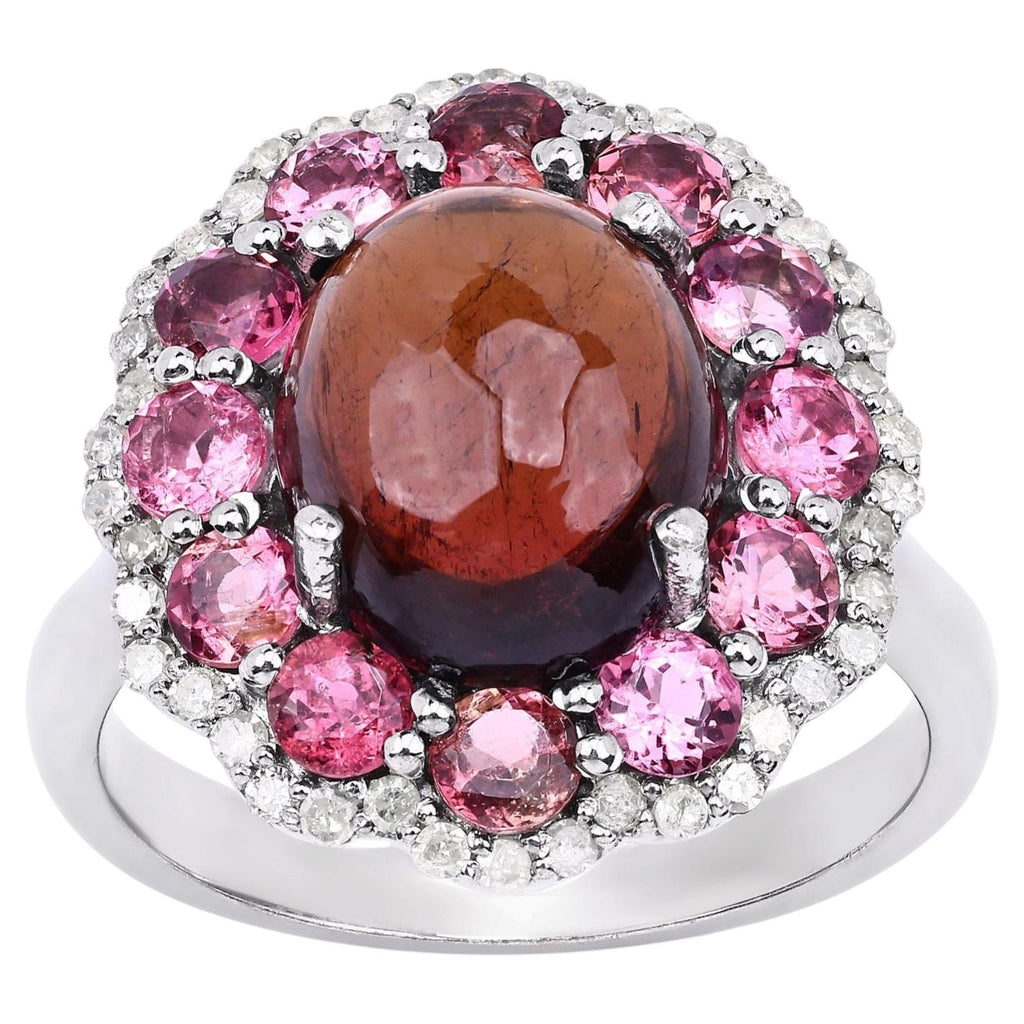 Multicolor Tourmaline Ring With Diamonds 5.72 Carats Sterling Silver