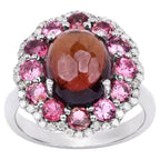 Multicolor Tourmaline Ring With Diamonds 5.72 Carats Sterling Silver