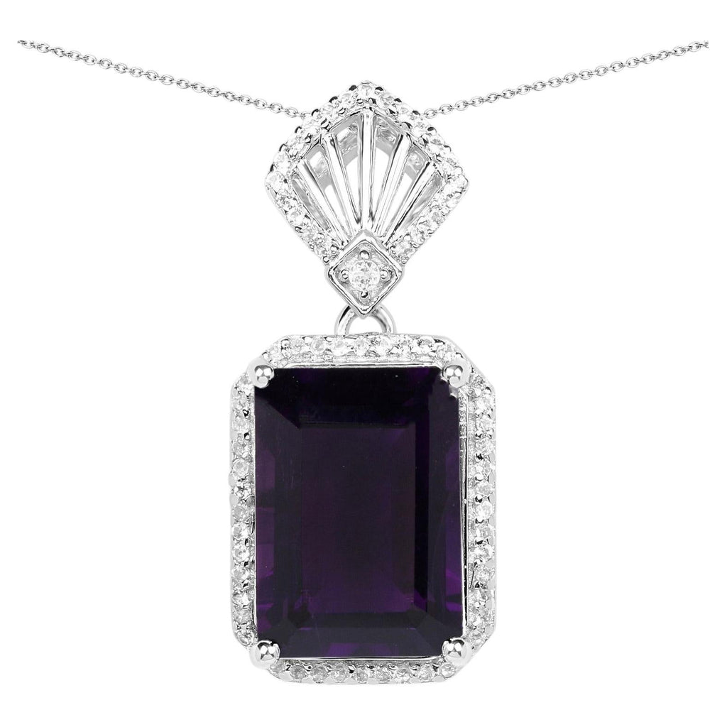 Amethyst Pendant With White Zircon 7.32 Carats Sterling Silver