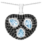 Blue Topaz Pendant With Black Spinel 3.48 Carats Sterling Silver