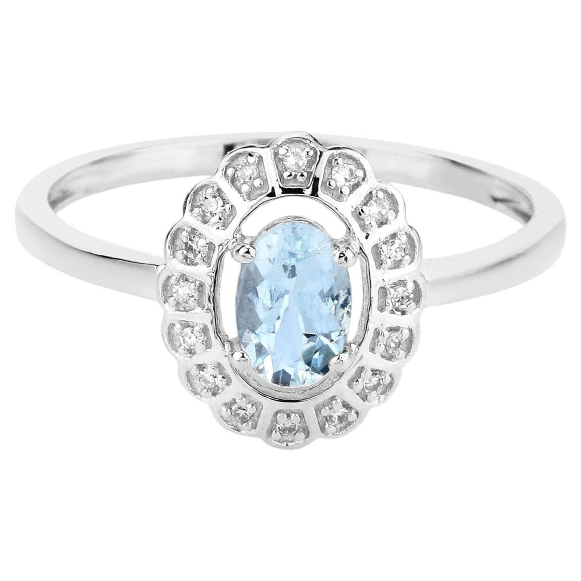 Aquamarine Ring With Diamonds 0.4 Carats 14K White Gold