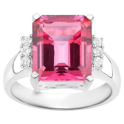 Pink Topaz Cocktail Ring White Topaz Setting 7.38 Carats