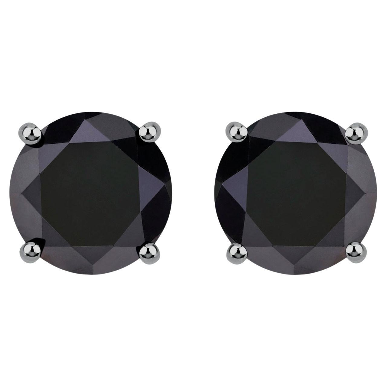 Black Diamond Earrings 3.46 Carats 14K White Gold