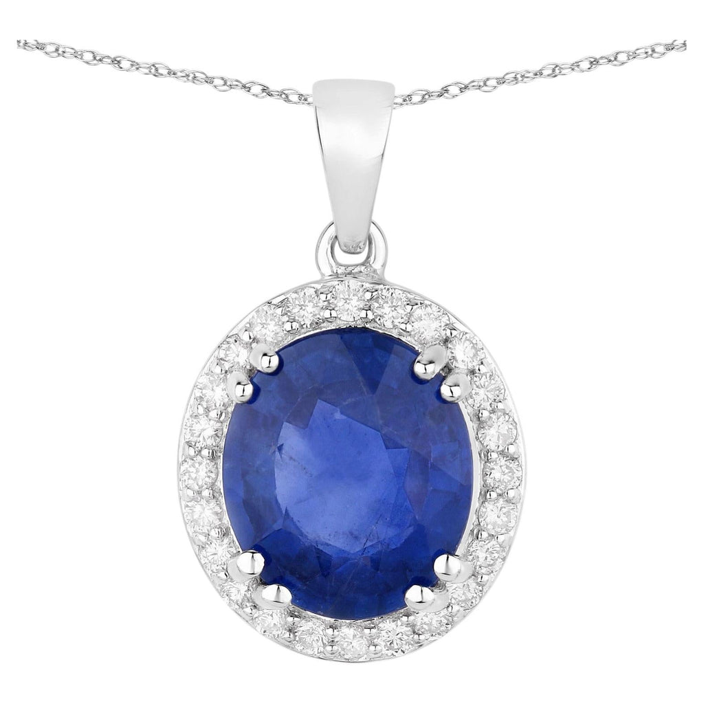 Blue Sapphire Pendant With Diamonds 3.12 Carats 18K White Gold