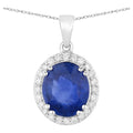 Blue Sapphire Pendant With Diamonds 3.12 Carats 18K White Gold