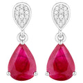 Ruby Teardrop Earrings Diamonds 2.4 Carats 14K White Gold