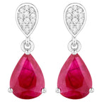 Ruby Teardrop Earrings Diamonds 2.4 Carats 14K White Gold