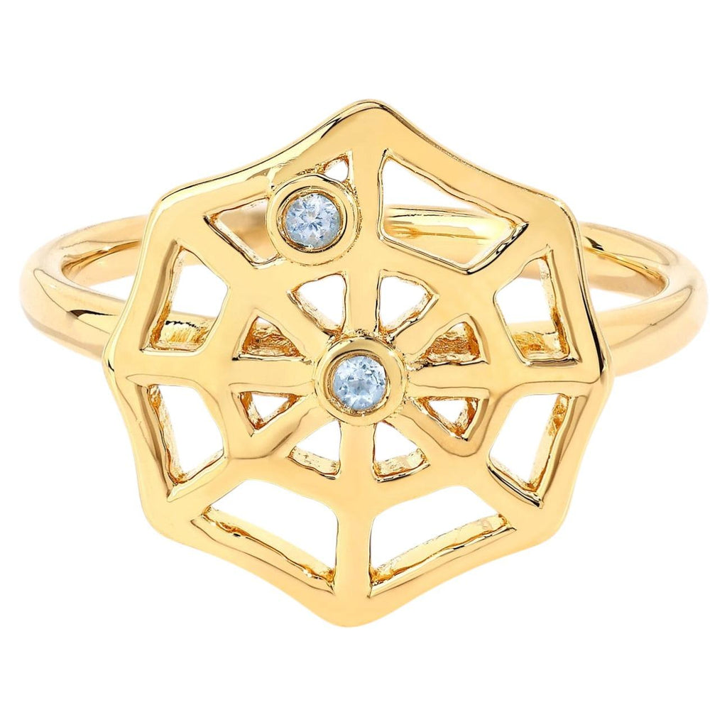 Blue Topaz Spider Web Ring 0.04 Carats Gold Plated Silver