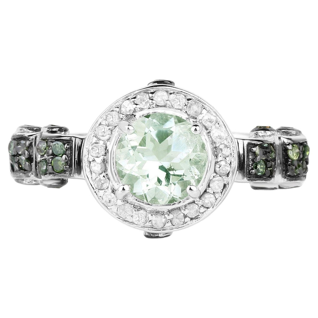 Green Amethyst Ring With Green Diamonds 1 Carats Sterling Silver