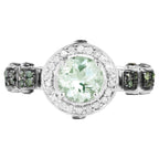 Green Amethyst Ring With Green Diamonds 1 Carats Sterling Silver