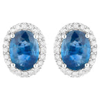 Blue Sapphire Earrings Diamonds 2.15 Carats 14K White Gold