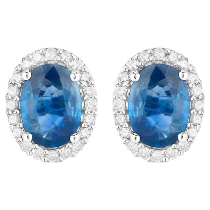 Blue Sapphire Earrings Diamonds 2.15 Carats 14K White Gold