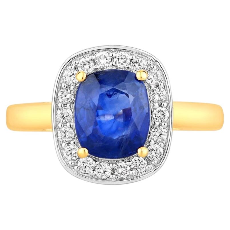 Blue Sapphire Ring With Diamonds 2.38 Carats 18K Yellow Gold