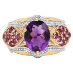 Amethyst Ring With Rhodolite Garnet 2.98 Carats Gold Plated Silver