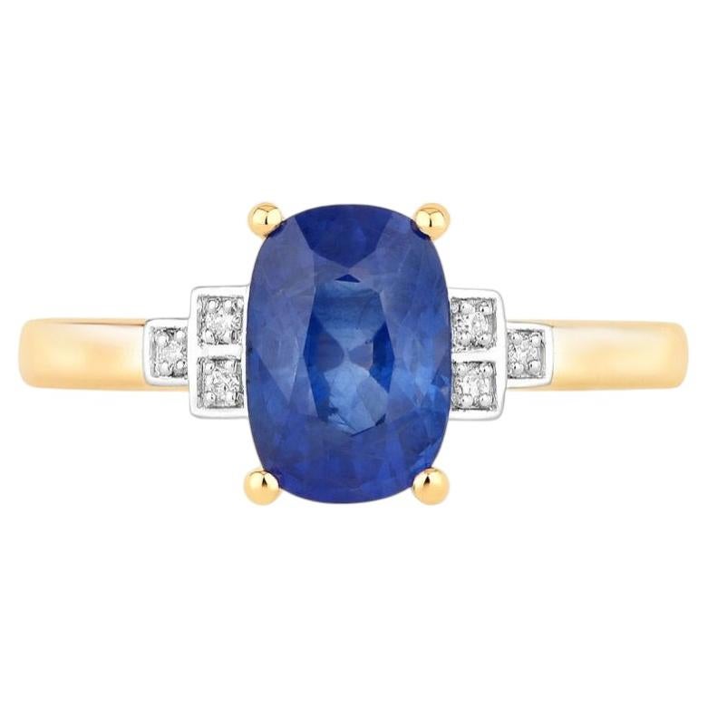 Blue Sapphire Ring With Diamonds 2.14 Carats 18K Yellow Gold