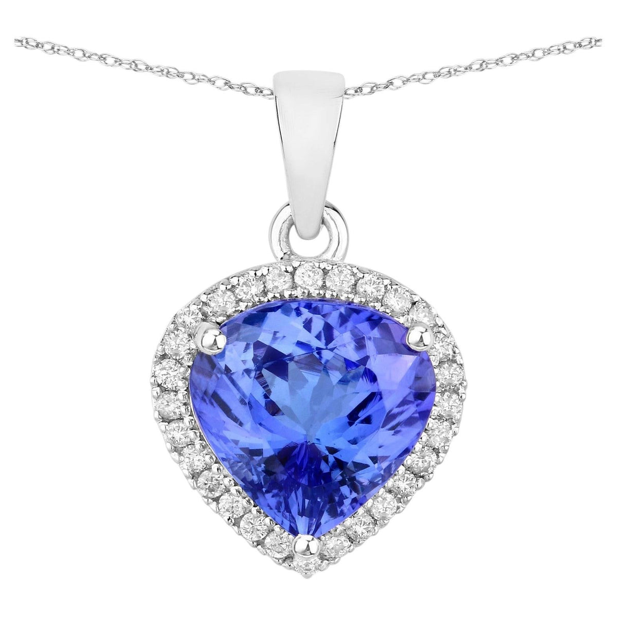 Tanzanite Heart Pendant With Diamonds 2.88 Carats 14K White Gold