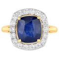 Blue Sapphire Ring With Diamonds 4.46 Carats 18K Yellow Gold