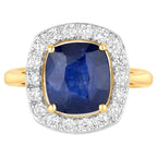 Blue Sapphire Ring With Diamonds 4.46 Carats 18K Yellow Gold