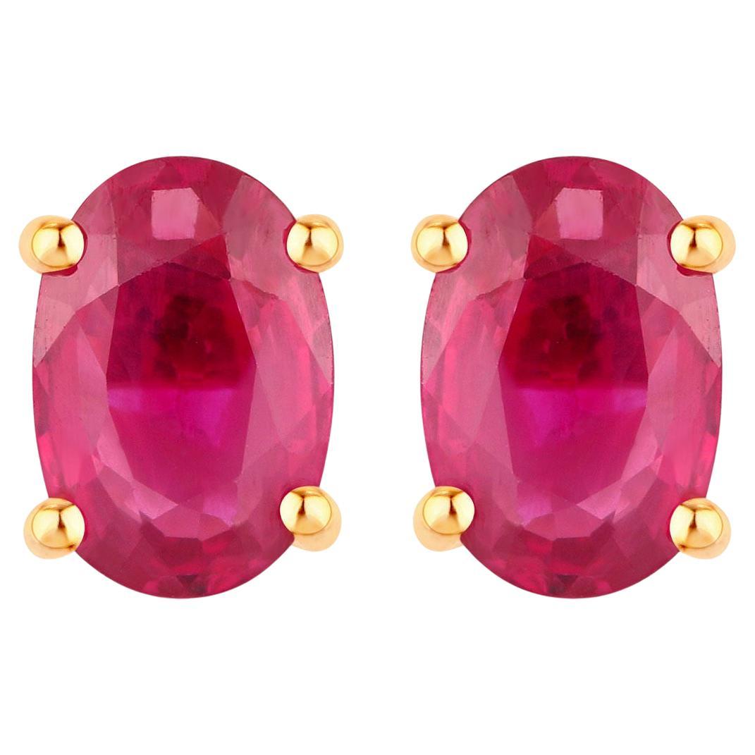 Ruby Earrings 1.02 Carats 14K Yellow Gold