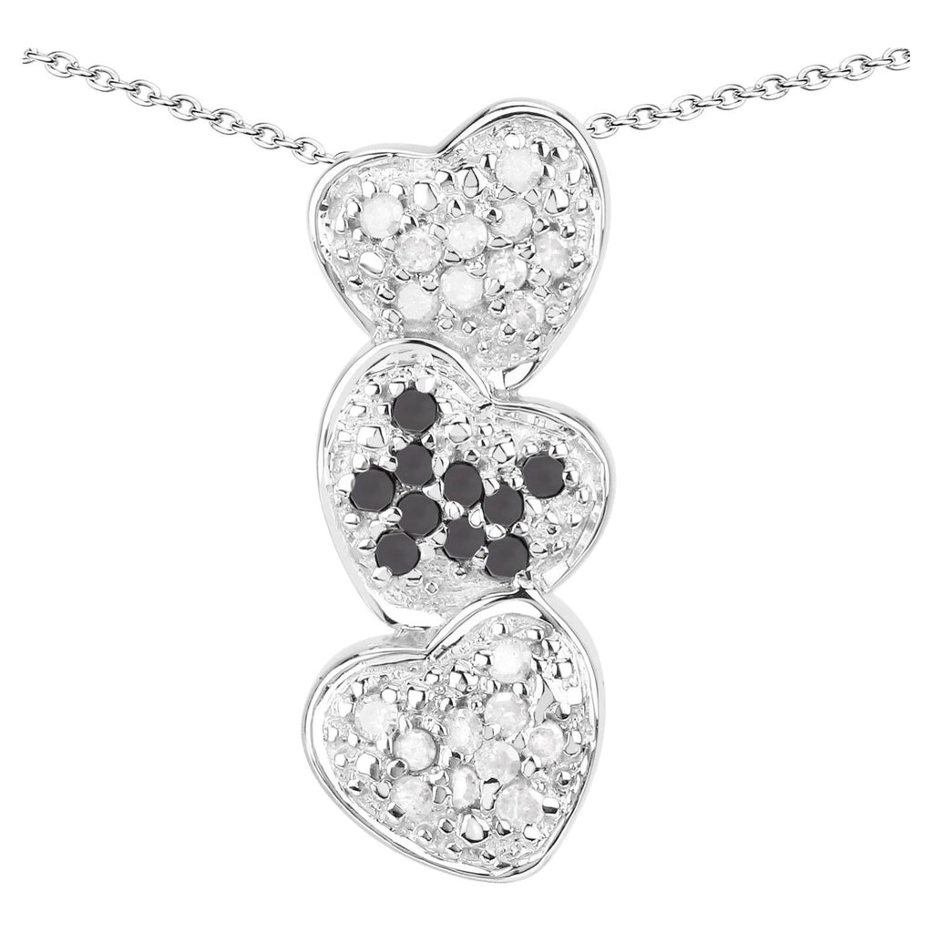 White Diamond Pendant With Black Diamonds 0.42 Carats Sterling Silver