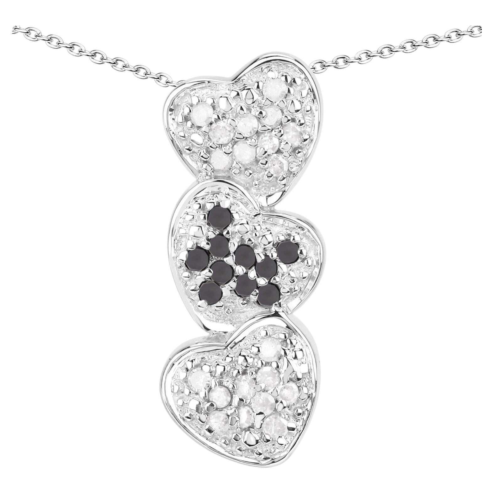 White Diamond Pendant With Black Diamonds 0.42 Carats Sterling Silver