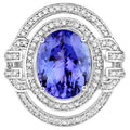 Natural Tanzanite Ring With Diamonds 6.80 Carats 14K White Gold