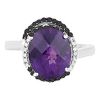 Amethyst Ring With Black and White Diamonds 4.48 Carats Sterling Silver