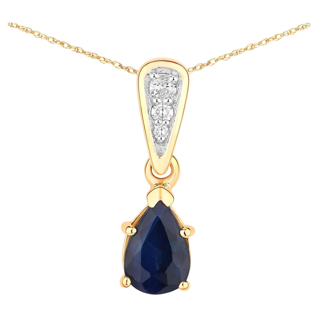 Blue Sapphire Pendant With Diamonds 0.82 Carats 14K Yellow Gold