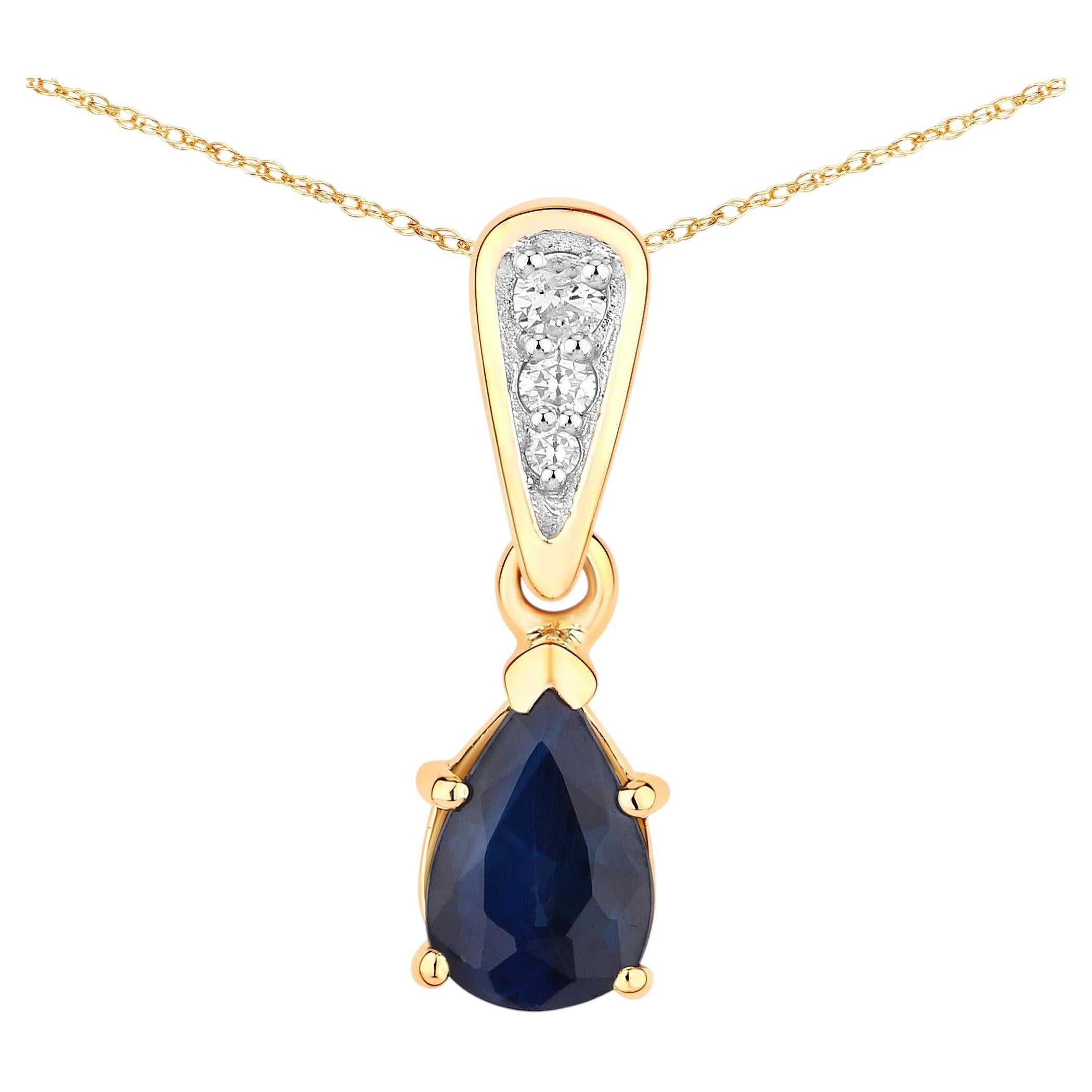 Blue Sapphire Pendant With Diamonds 0.82 Carats 14K Yellow Gold