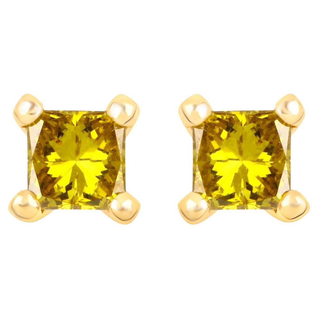 Yellow Diamond Stud Earrings 0.24 Carats 14K Yellow Gold