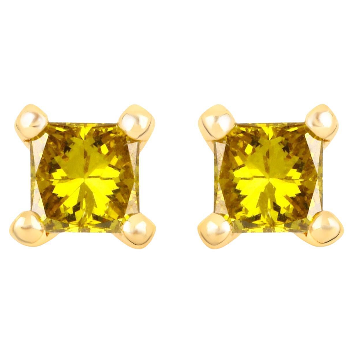 Yellow Diamond Stud Earrings 0.24 Carats 14K Yellow Gold