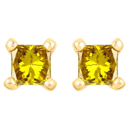 Yellow Diamond Stud Earrings 0.24 Carats 14K Yellow Gold