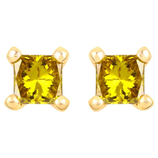Yellow Diamond Stud Earrings 0.24 Carats 14K Yellow Gold