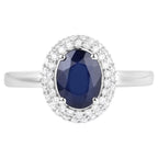 Blue Sapphire Ring With Diamonds 1.82 Carats 14K White Gold