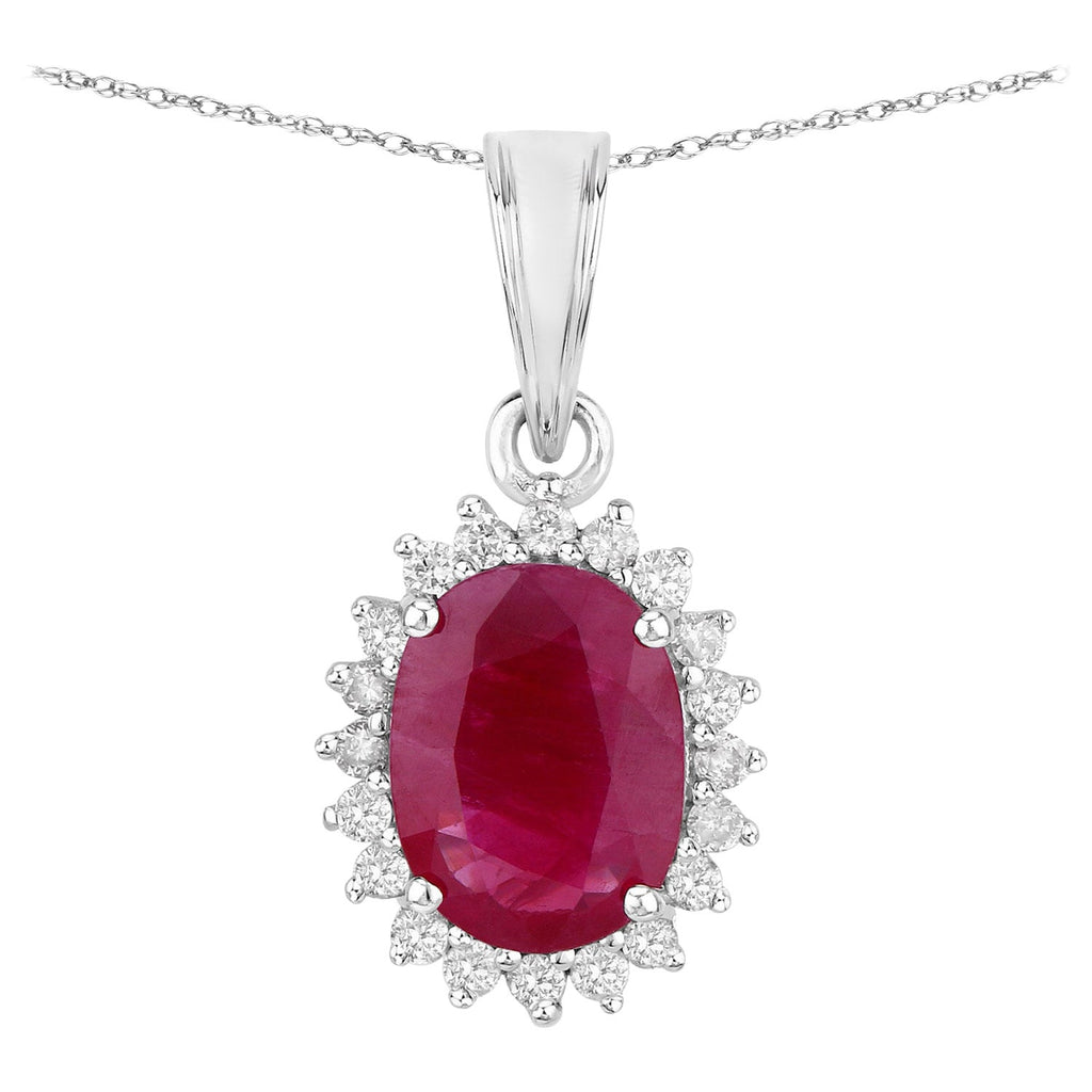 Ruby Pendant With Diamonds 1.56 Carats 10K White Gold