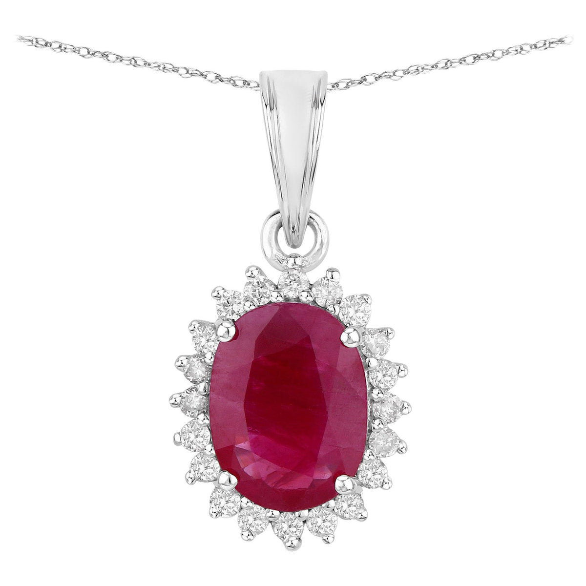 Ruby Pendant With Diamonds 1.56 Carats 10K White Gold
