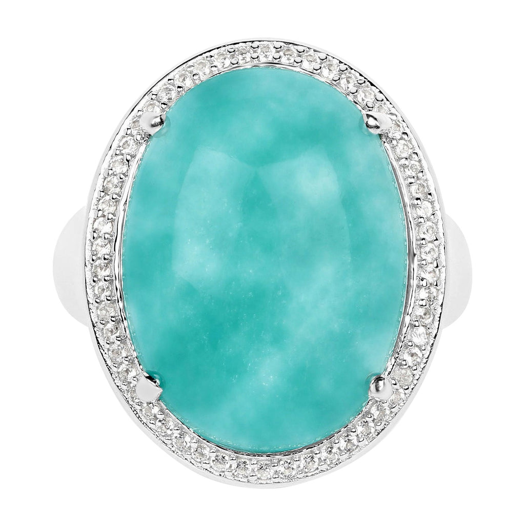 Amazonite Ring With White Topaz 15 Carats Sterling Silver