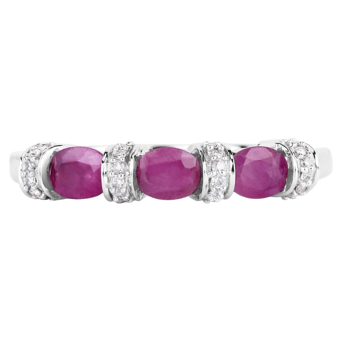 Ruby Ring With Diamonds 0.7 Carats 14K White Gold