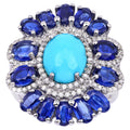 Turquoise Ring With Kyanite 9.58 Carats Sterling Silver