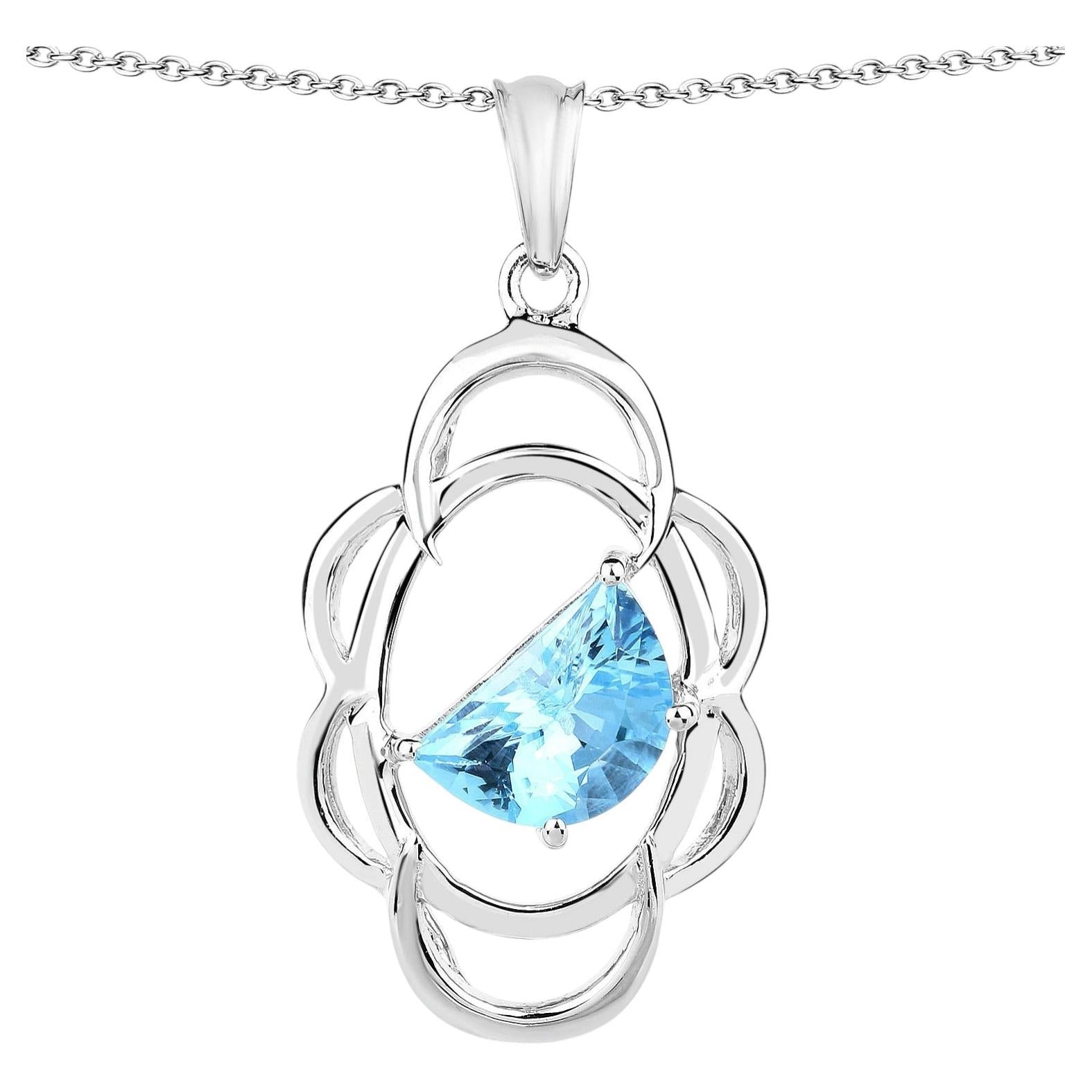 Swiss Blue Topaz Pendant 4.58 Carats Sterling Silver