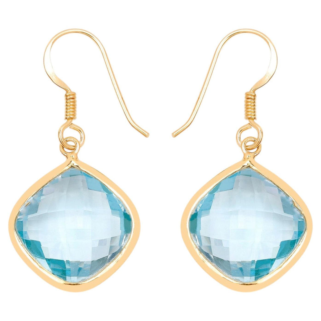 Blue Topaz Dangle Earrings 28.9 Carats Gold Plated Silver
