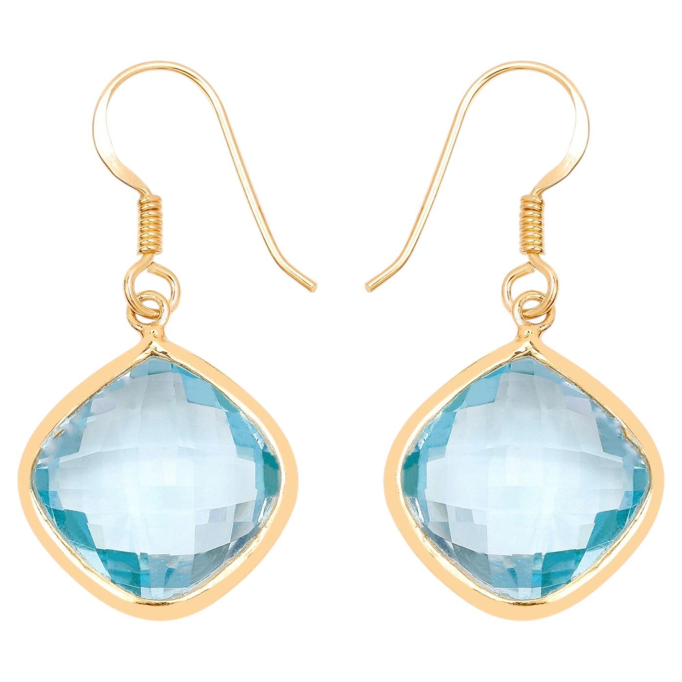Blue Topaz Dangle Earrings 28.9 Carats Gold Plated Silver