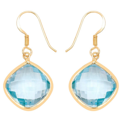Blue Topaz Dangle Earrings 28.9 Carats Gold Plated Silver