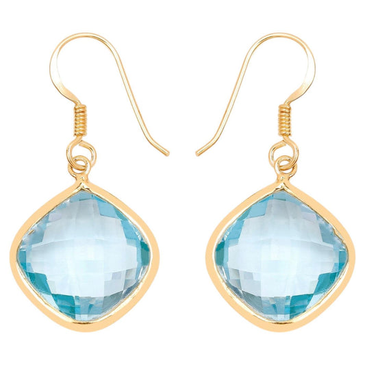 Blue Topaz Dangle Earrings 28.9 Carats Gold Plated Silver