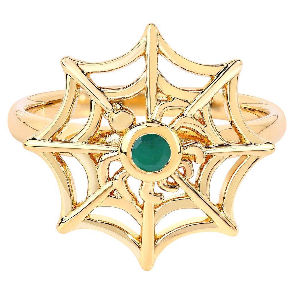 Emerald Spider Web Ring 0.08 Carats Gold Plated Silver
