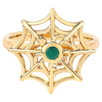Emerald Spider Web Ring 0.08 Carats Gold Plated Silver