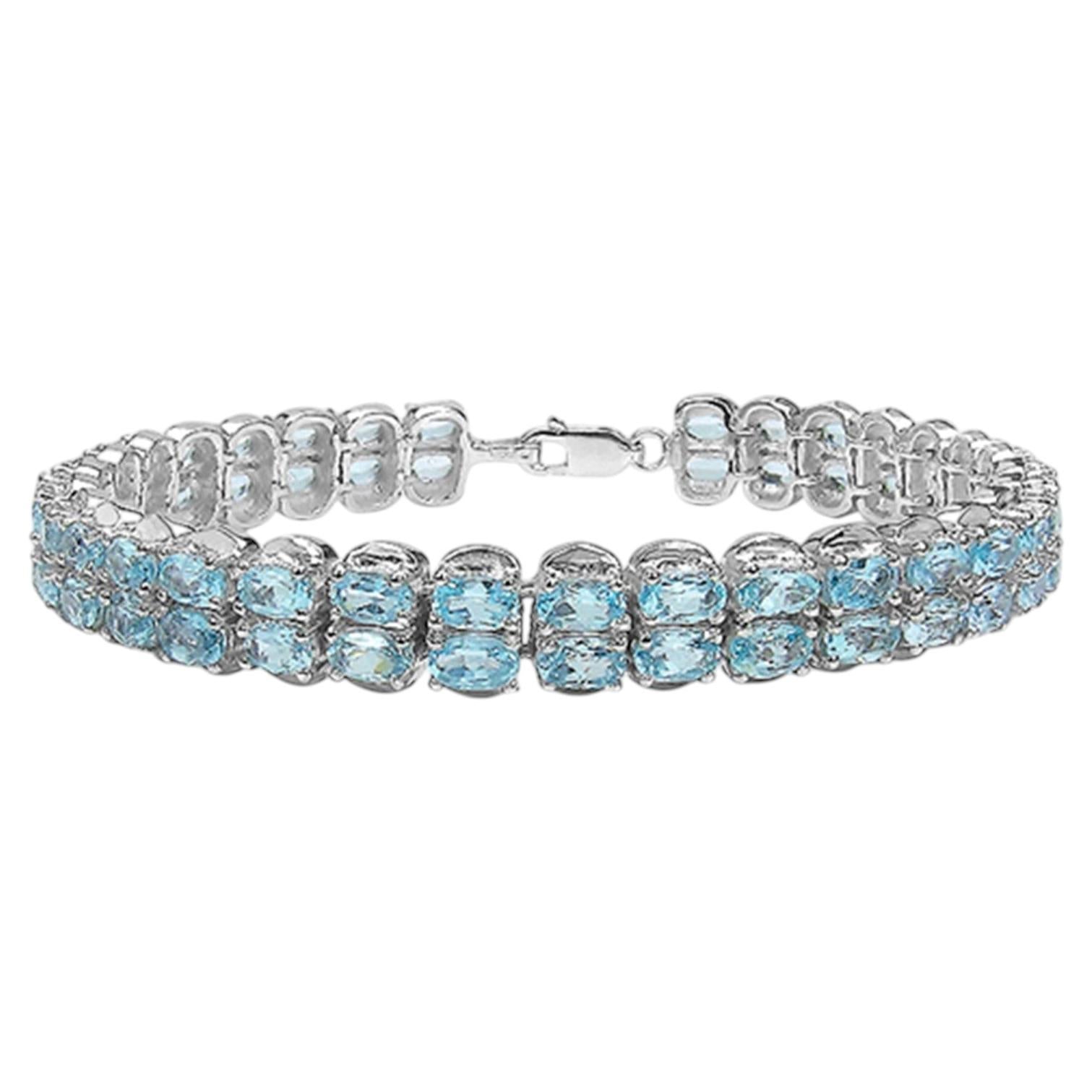 Blue Topaz Tennis Bracelet 17.9 Carats Sterling Silver