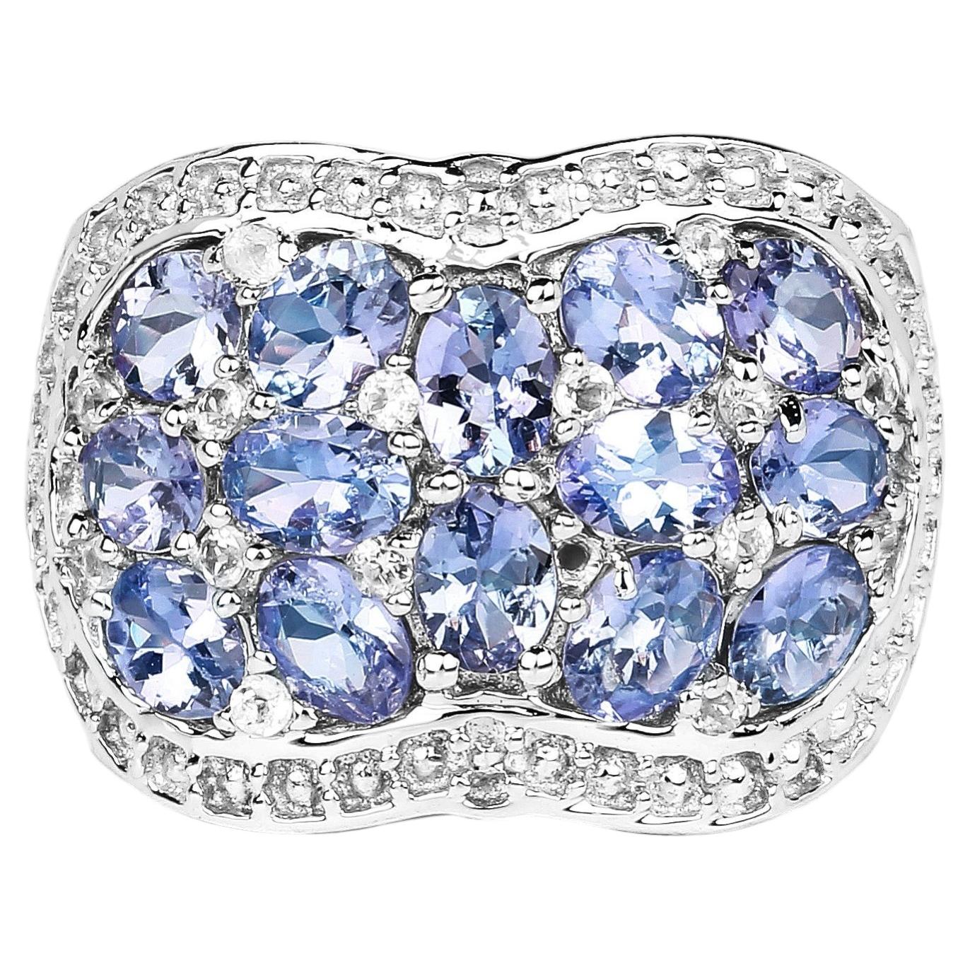 Tanzanite Ring With White Topaz 2.58 Carats Sterling Silver