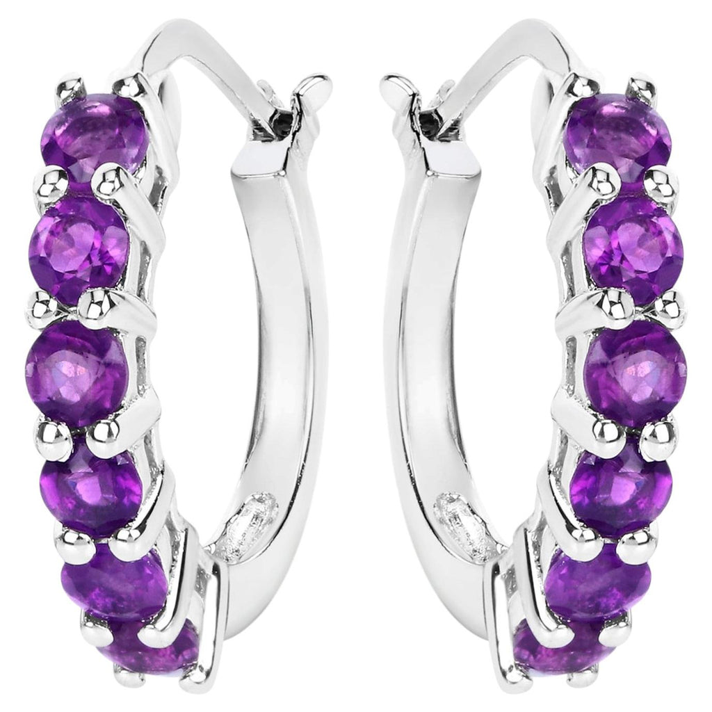 Amethyst Hoop Earrings 1.18 Carats Sterling Silver